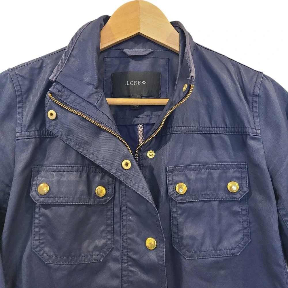 J.Crew Womens Utility Field Wax Jacket Navy Blue Gold Button XS Lightweight - Picture 4 of 9